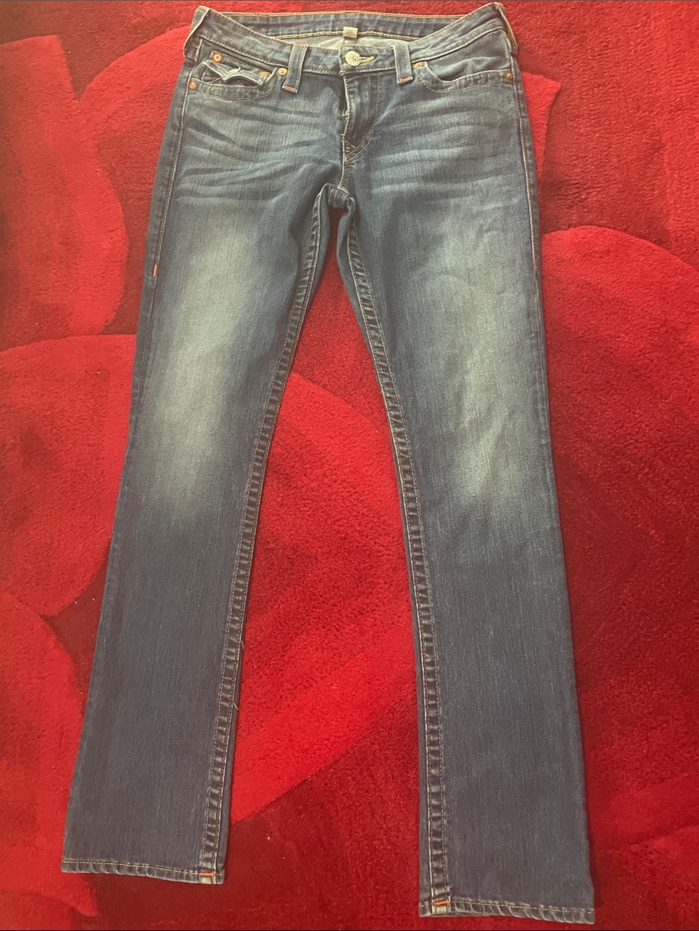 True Religion Women's Straight-Leg Mid Blue Jeans